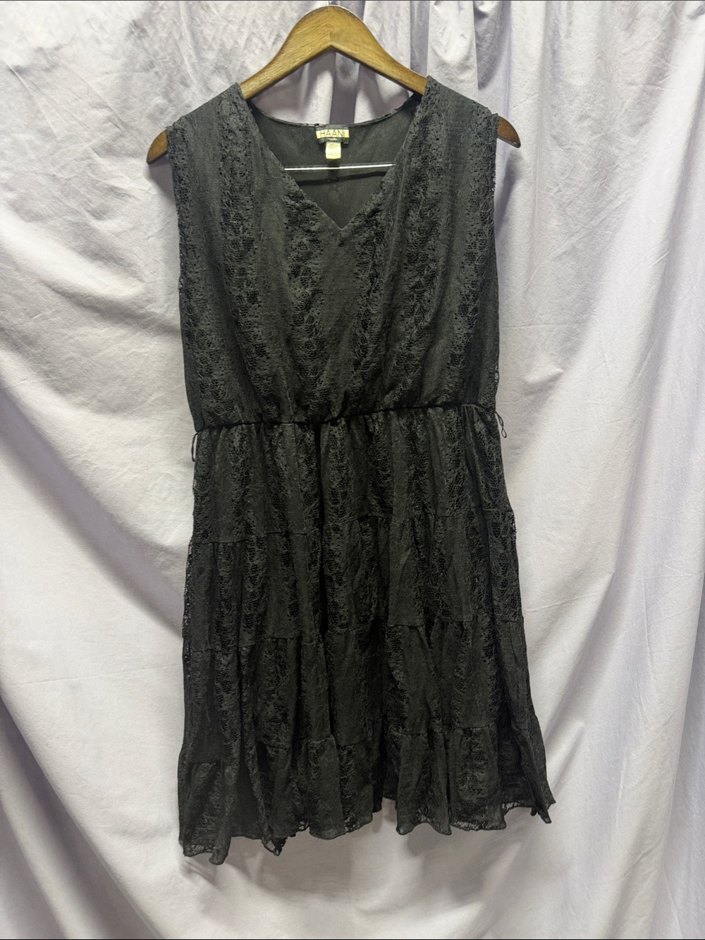 Haani Black Lace Tiered V-Neck Mini Dress